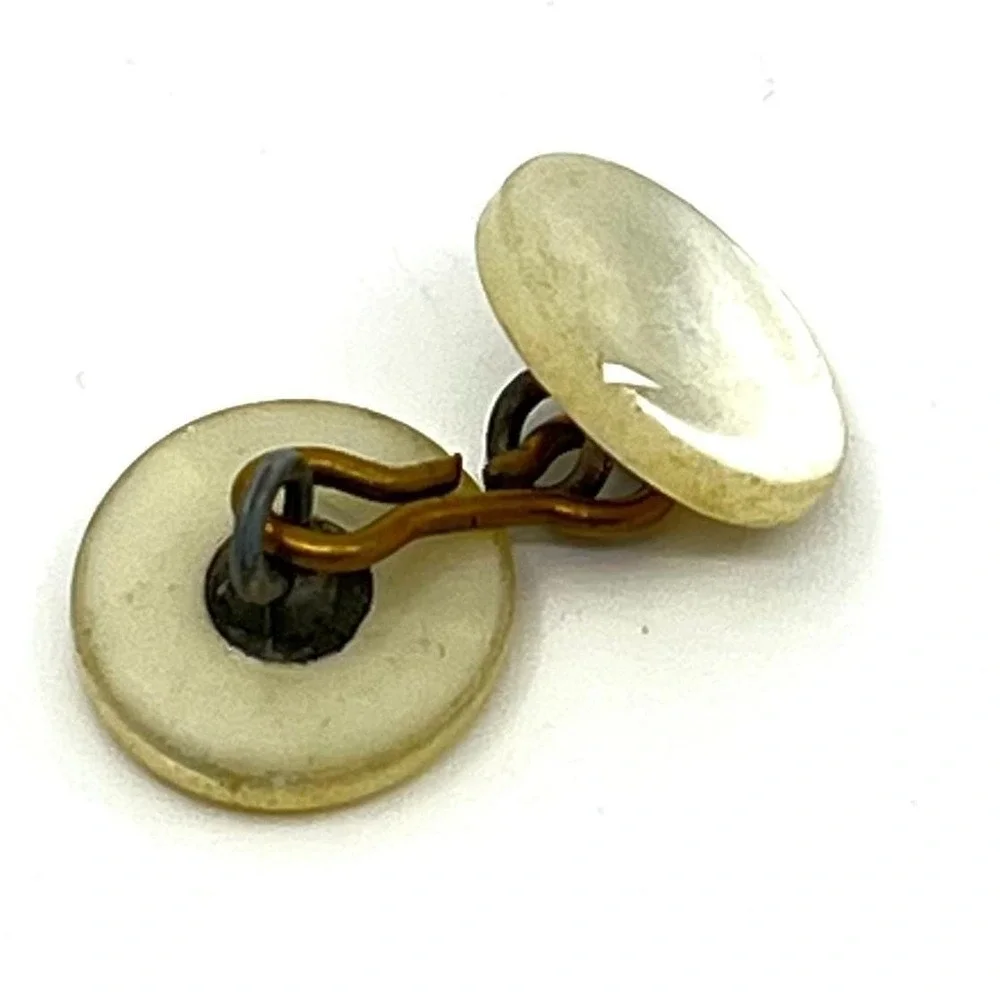 VTG Antique Mother of Pearl Cufflinks Lot Set White Shell Brass Tone Dress Studs